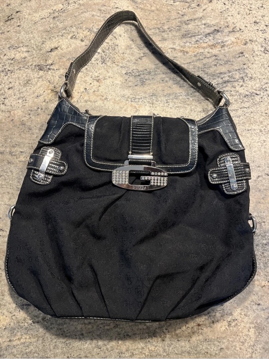 Guess Handbags - Guess Vintage Black and Silver Large Shoulder Bag Y2K 90s Hobo Purse